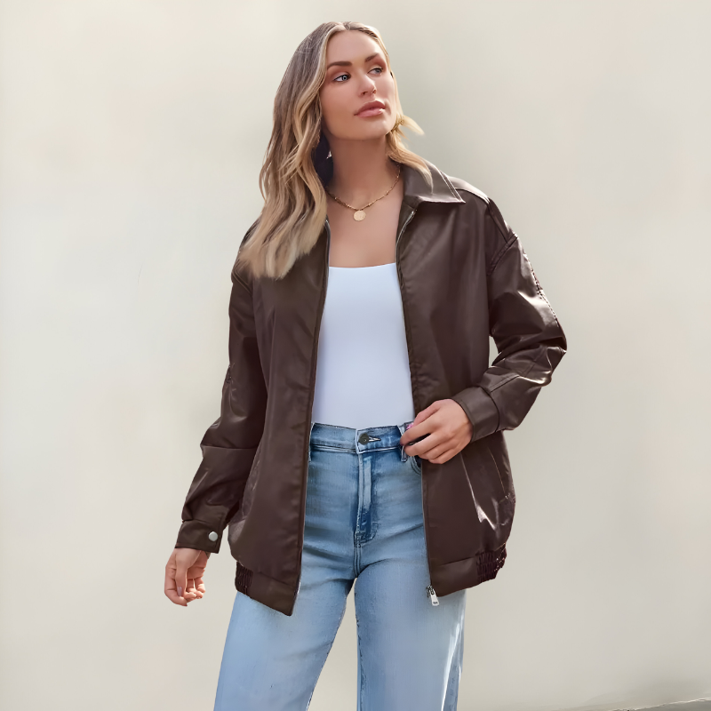 Mira™ | Veste en cuir oversize élégante