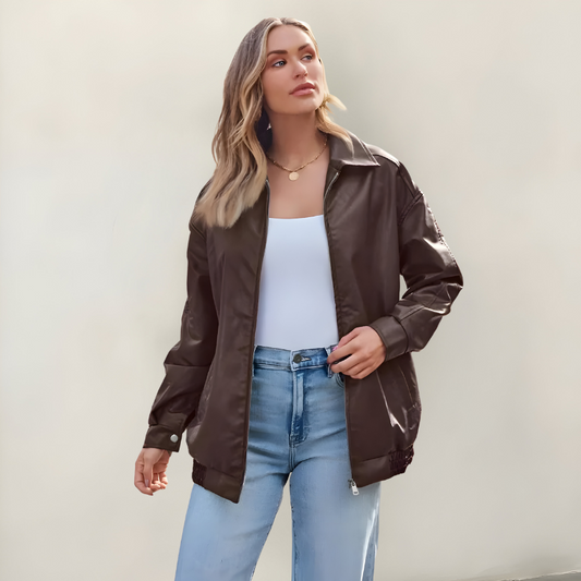 Mira™ | Veste en cuir oversize élégante