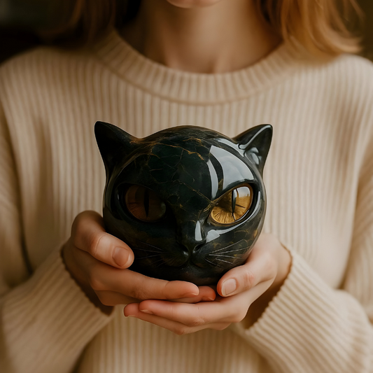 Sculpture de chat aux yeux vifs