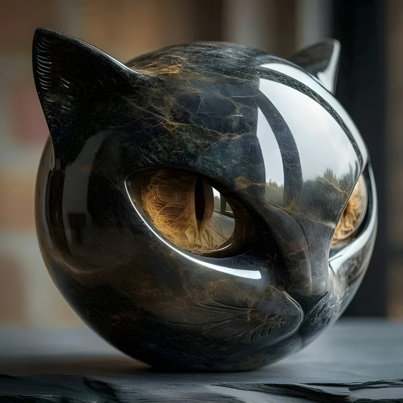 Sculpture de chat aux yeux vifs