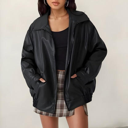 Mira™ | Veste en cuir oversize élégante
