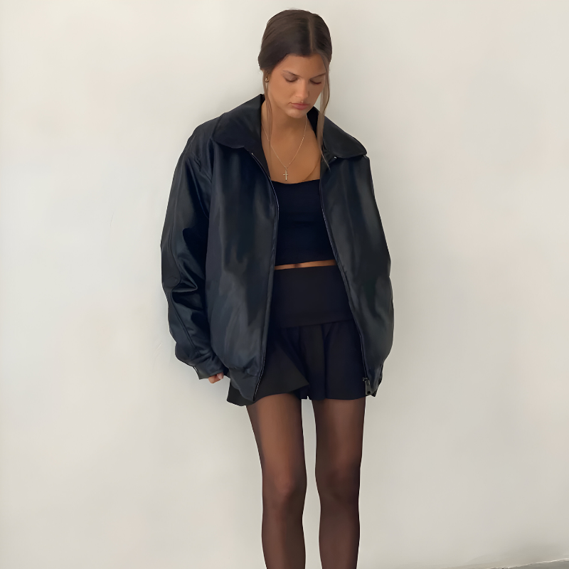 Mira™ | Veste en cuir oversize élégante