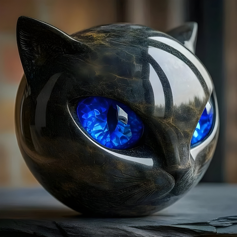 Sculpture de chat aux yeux vifs