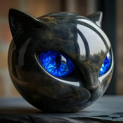 Sculpture de chat aux yeux vifs