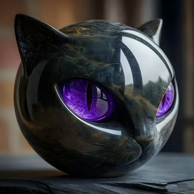Sculpture de chat aux yeux vifs