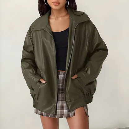 Mira™ | Veste en cuir oversize élégante