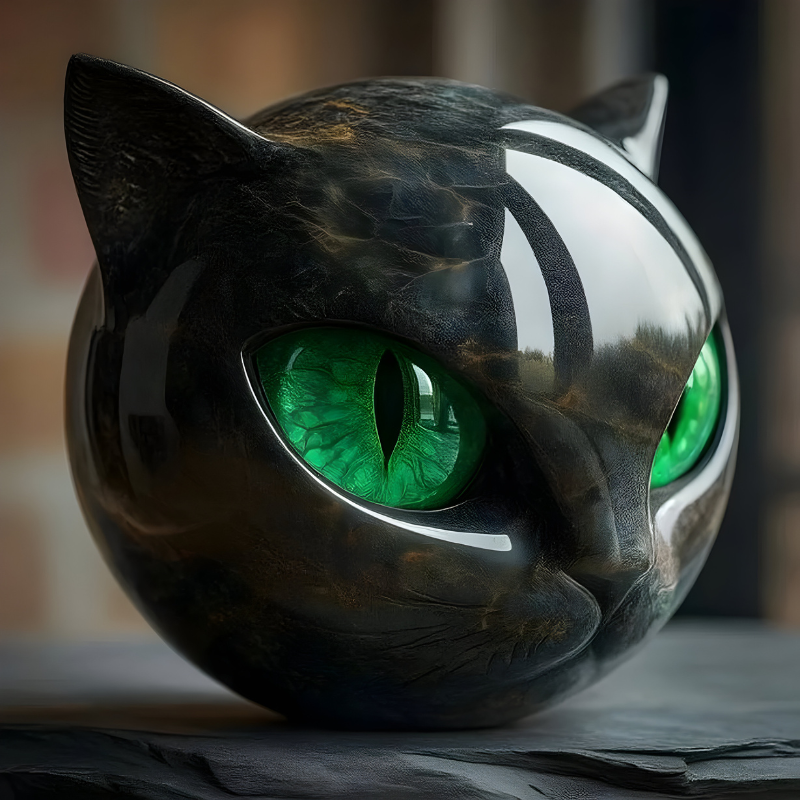 Sculpture de chat aux yeux vifs
