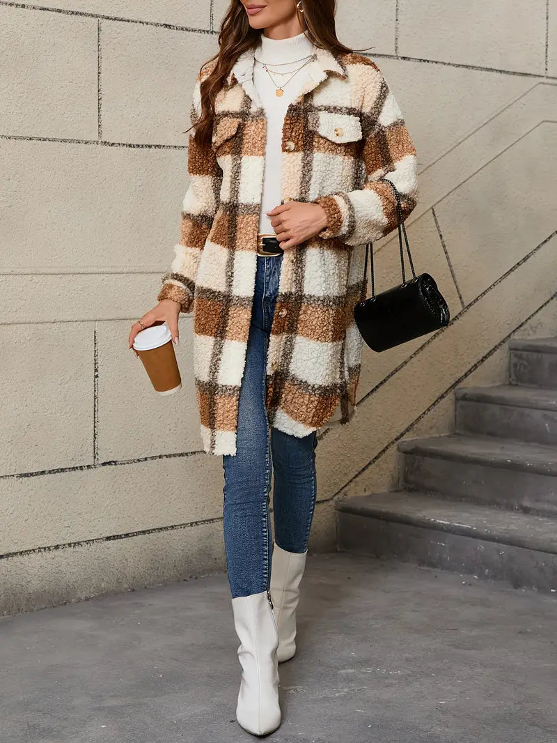 Isabelle™ | Veste teddy à carreaux confortable